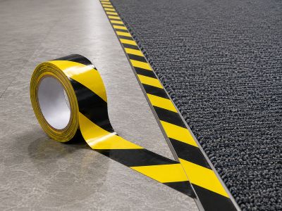 Floor marking tape on floor