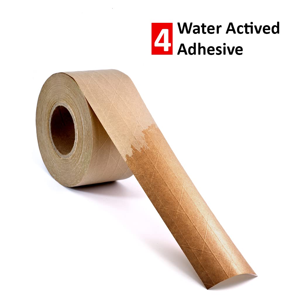 3-Roll Pack Water Activated Kraft Tape – 2.75" X 450' Reinforced Carton Sealing
